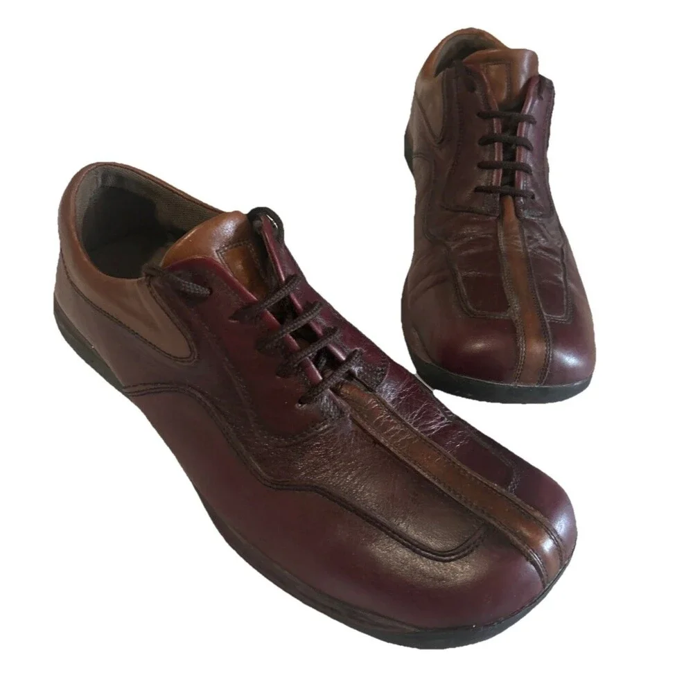 Memphis Mens Brown Leather Oxford Classic Lace Up Stitched Bicycle Toe Size 44